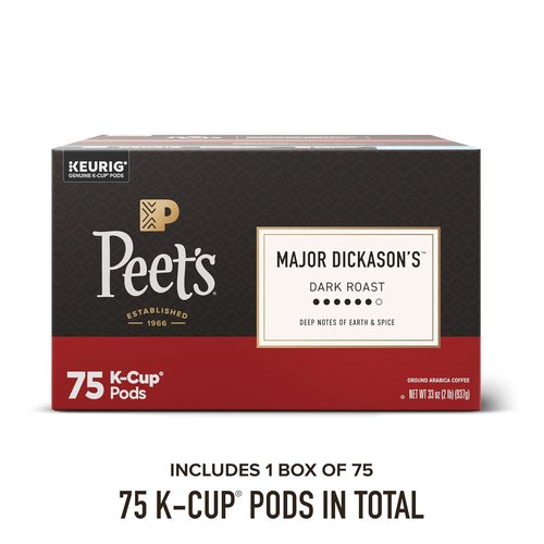 Peet's Coffee Dark Roast K-Cup Pods - 100% Arabica Major Dickason's Blend, 75 Count Box