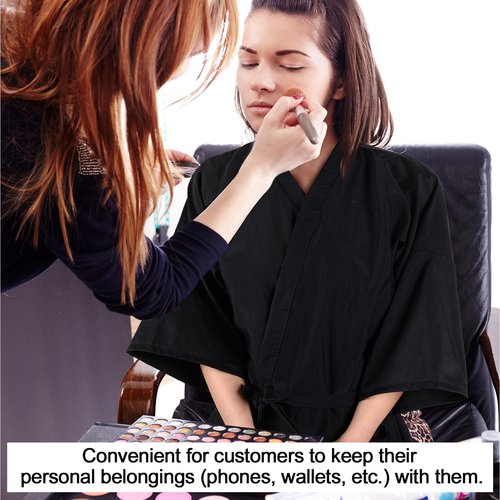Toulite 8 Pieces Salon Robes Smock for Clients Hair Salon Gown Cape Black Barber Smock Kimono Style Hair Stylist for Clients(1 Pocket)