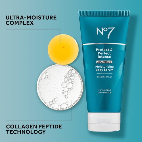 No7 Protect & Perfect Intense Advanced Body Serum - Anti-Aging Hydration with Hyaluronic Acid & Argan Oil - 6.7 oz Skin Firming Moisturizer