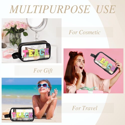 Kacctyen Teach Bag Pouch Teacher Gift Survival Kit Bag Clear Makeup Chenille Letter Cosmetics Nylon Toiletry Waterproof Makeup Travel Pouch Teacher Stuff for Women