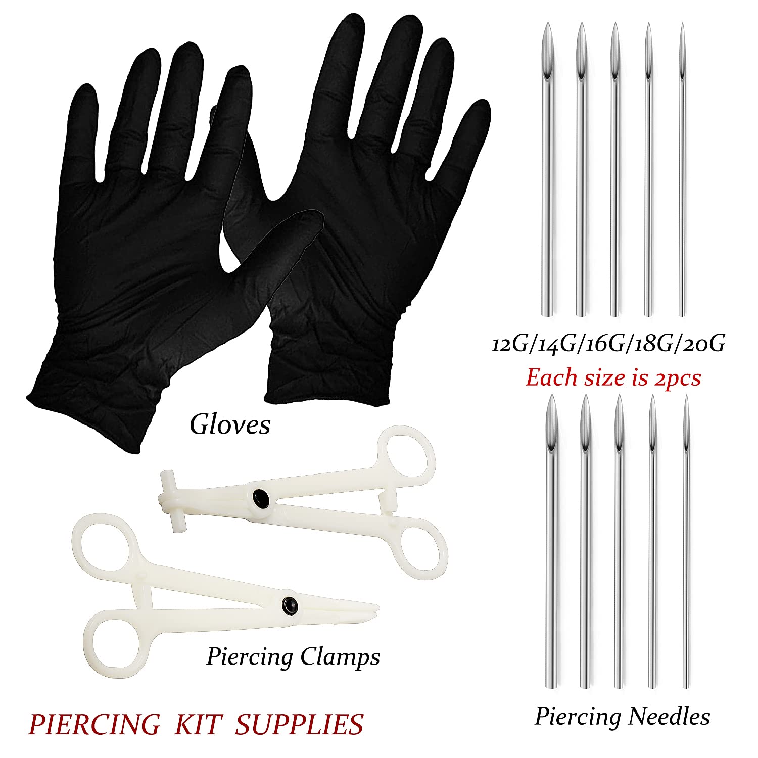 Vsnnsns 316L Surgical Steel Body Jewelry Piercing Kit with 12G-20G Needles for Nose, Septum, Lip, Tongue, Belly, Eyebrow, Rings, Ear Piercing - Silver