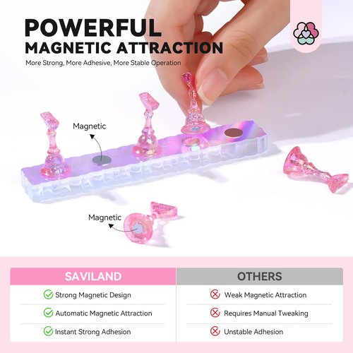 SAVILAND Nail Stand for Press ons:3 Set Strong Magnetic Aurora With Nail Stand 40 Pcs Reusable Sticky Putty Nail Holder For Painting Nails For Nail Practice Acrylic Nail Holder Home Beginner Supplies