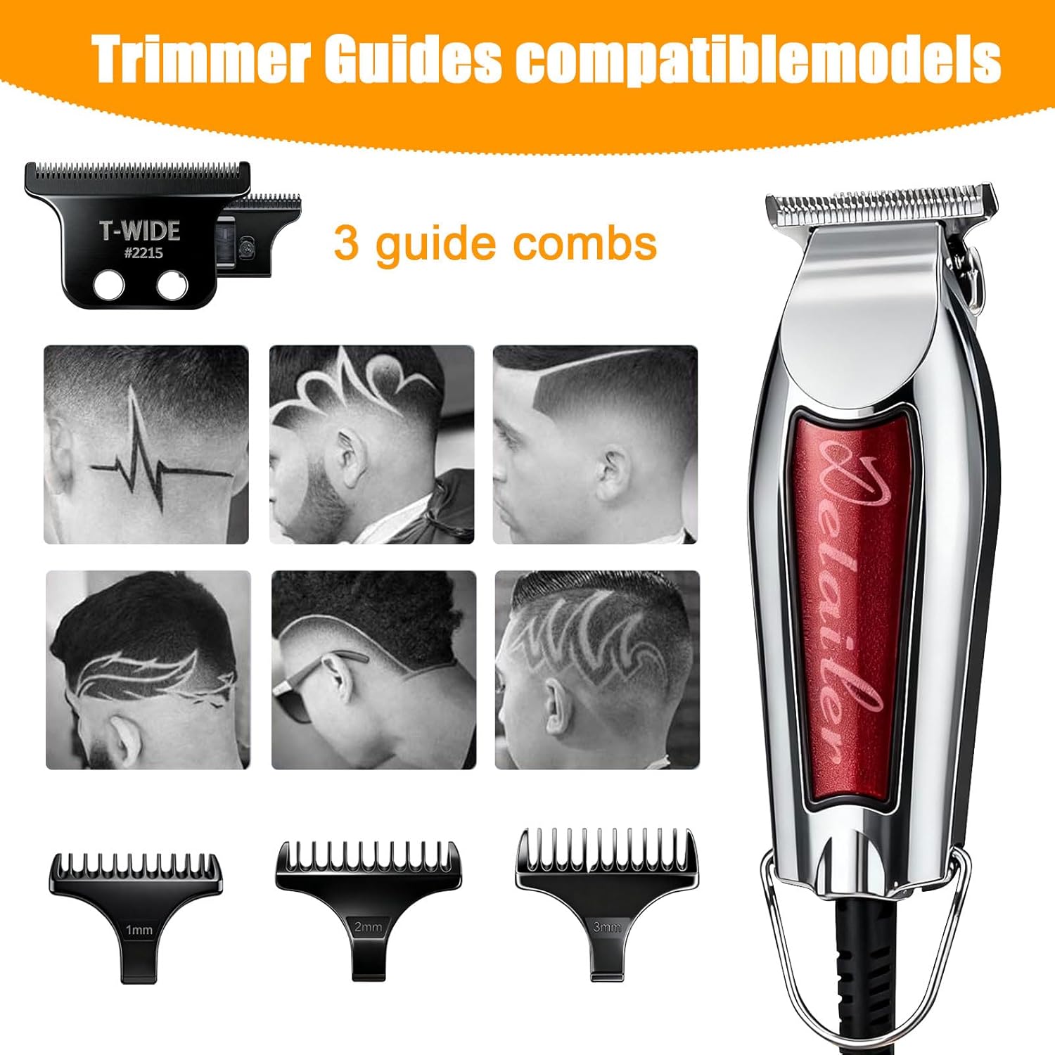 Wahl 5 Star Detailer Li Trimmer Blades - Adjustable Stainless Steel Zero-Gap Replacement (Black)