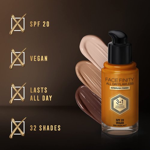 Max Factor Facefinity 3-in-1 All Day Flawless Foundation SPF 20, 95 Hazelnut, 30 ml