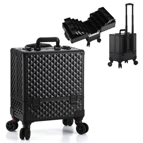 Leeora&Leekoo High-Capacity Multilayer Portable Nail Case for Nail Tech Organizer with Wheels - Lockable Makeup Case Organizer, Cosmetic Case, Makeup Train Case (watercube pattern)