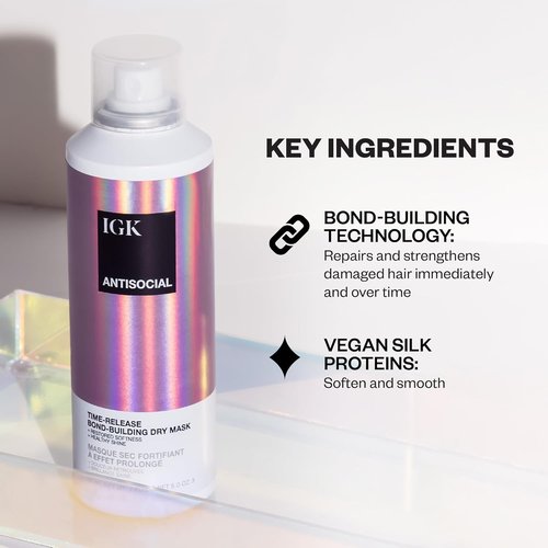 IGK ANTISOCIAL Bond-Building Dry Hair Mask - Repair, Soften & Shine | Vegan & Cruelty-Free