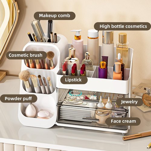 Makeup Organizer And Storage White Large 3 Clear Makeup Drawer Organizer,Skincare Organizers Countertop For Vanity Bedroom Tiered Makeup Box Organizer-Beauty Countertop Organization For Makeup