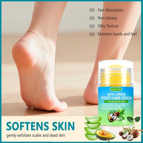 CLERVUN 60% Urea Cream Stick with 2% Salicylic Acid, Anti-Cracking Foot & Hand Cream Moisturizer for Dry Cracked Heel Feet, Knee, Elbow, Foot Balm Stick for Callus Remover & Dead Skin Softener (2)