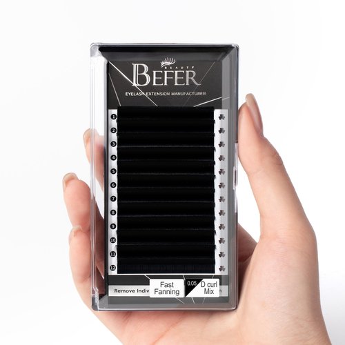 Befer Volume Easy Fan Lashes Extensions, 0.05CC Curl 15mm Matte Black Volume Eyelash Extensions, Fluffy Matte Black Super Soft Self Fanning Eyelash Extensions CC Curl Professional Easy Fan Lashes