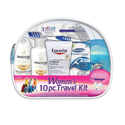 Convenience Kits International Men's 11 Piece Travel Kit with Grooming Essentials and Women's 10 Piece Deluxe Travel Kit with TSA Compliant Toiletries