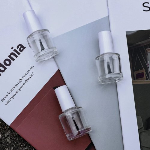Agidea 6PCS Empty Nail Polish Bottles with Brush White Cap, 10ML Empty Clear Glass Refillable Nail Fingernail Polish Bottles Circle with mixing beads & Funnels, 0.35 OZ