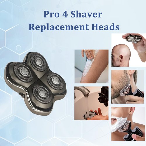 Ruixin Pro 4Head Replacement Blade fit for SKull PitBulls Gold PRO, Silver PRO, Platinum PRO, Butterfly Kiss PRO Head Shavers, German Stainless Blades, Floating 4 Heads for a Fast (2Pack)