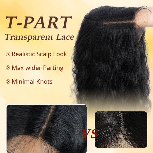 Rebecca Q Water Wavy Wig Long Wavy Lace Front Wig For Women T-Part Natural Hairline Synthetic Wigs Long Black Wig For Daily Cosplay Party 30 inches