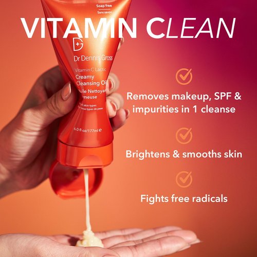 Dr Dennis Gross Vitamin C Lactic Creamy Cleansing Oil, Removes Makeup & SPF, 6 Fl Oz