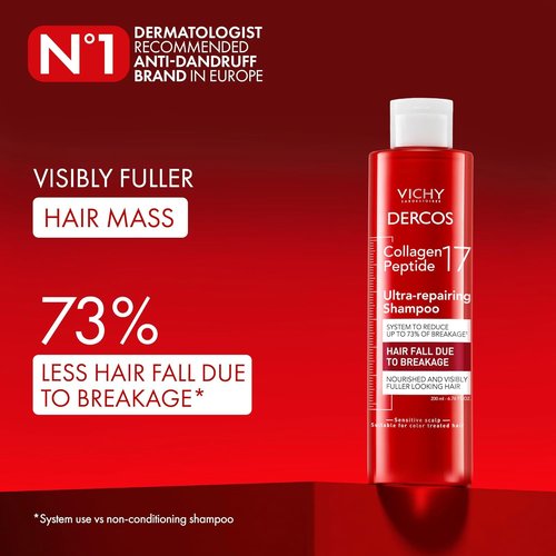 Dercos Collagen Peptide 17 Ultra-Repairing Shampoo - Strengthens Weak Hair, Reduces Breakage & Boosts Volume