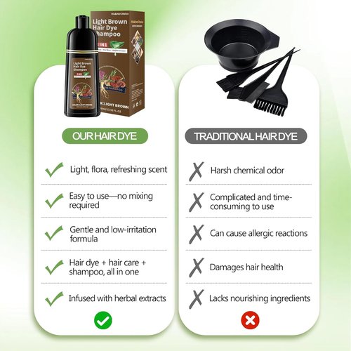 HIS&HERCHOICE Light Brown Hair Dye Shampoo - 3-in-1 Gray Coverage | Ammonia-Free, Herbal Ingredients