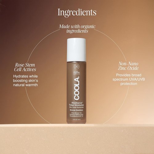 COOLA Organic Rosilliance Tinted Moisturizer - SPF 30 Protection, Dermatologist Tested, 1.5 FL Oz