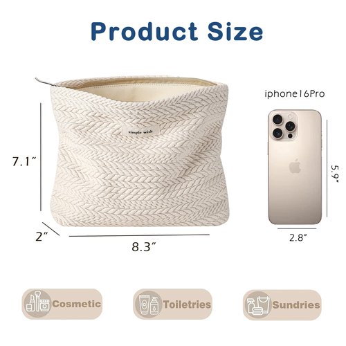 Lestikave Coquette Straw Makeup Bag, Cute Boho Crochet Travel Cosmetic Bag with Zipper,Portable Versatile Toiletry Bag Skincare Bag for Women Girls(01Beige)