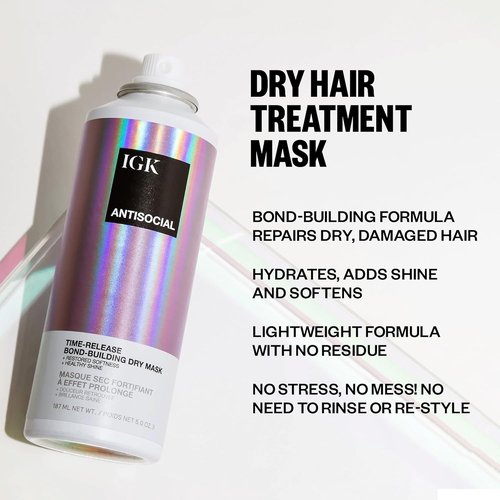 IGK ANTISOCIAL Bond-Building Dry Hair Mask - Repair, Soften & Shine | Vegan & Cruelty-Free