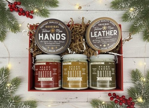 Tallow Man Deluxe Gift Set – Beard Butter Trio, Hand Salve & Leather Conditioner | Premium Men's Grooming