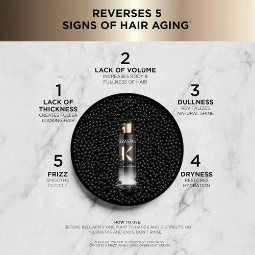 Kérastase Chronologiste Overnight Youth Serum - Age-Corrective Leave-In Treatment for Aging Hair | Anti-Frizz, Pro-Xylane™ & Ochrophyta Algae Infusion