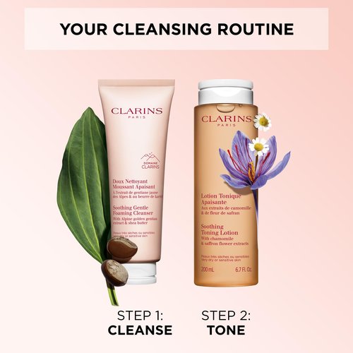 Clarins Soothing Gentle Foaming Face Cleanser | Cleanses, Soothes, and Comforts | Contains Nourishing Shea Butter | Soap-Free| SLS-Free| Very Dry or Sensitive Skin Types | 4.2 Ounces (Pack of 1)