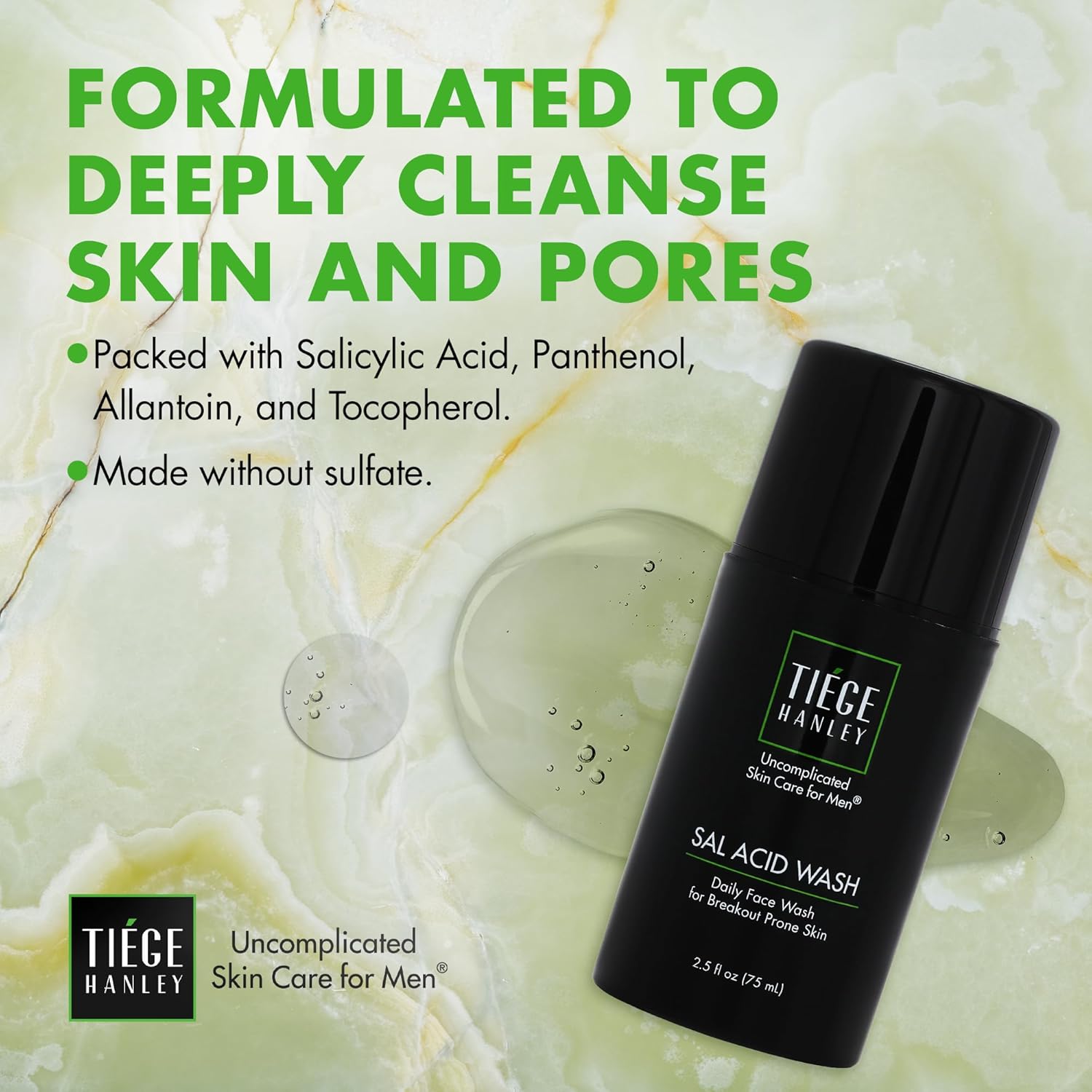 Tiege Hanley Salicylic Acid Cleanser - Gentle Deep-Cleansing Face Wash for Acne-Prone Skin | 2.5 FL Oz