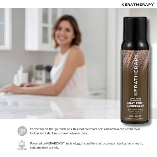 Keratherapy Keratin Infused Gray Root Concealer Spray - Light Brown, 3 oz | Temporary Hair Darkening Solution