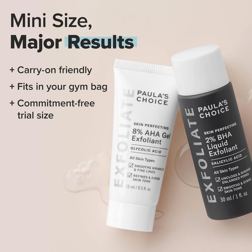 Paula's Choice SKIN PERFECTING 8% AHA Gel & 2% BHA Liquid Travel Duo, Facial Exfoliants for Blackheads, Large Pores, Wrinkles & Fine Lines, Face Exfoliators w/Glycolic & Salicylic Acid - Travel Size