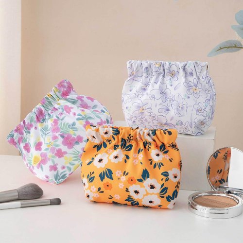 MIAO JIN 4 PCS Portable Mini Cosmetic Bags Flower Coin Purse Lipstick Small Makeup Waterproof Travel Kit Pouch No Zipper Self-closing Accessories Organizer for Headphones Jewelry Women