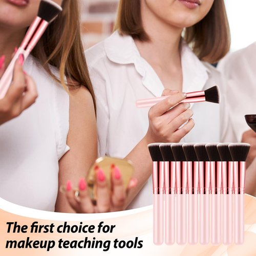 Tanlade 10 Pcs Makeup Brushes Bulk Flat Top Foundation Brush Liquid Cream Powder Foundation Contour Blush Concealer Eye Shadow Blending Liner Make up Kit for Wedding Artist(Pink)