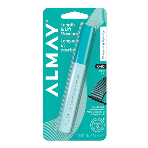 Almay Lengthening Mascara - Volume & Lift, Hypoallergenic & Fragrance-Free, Waterproof Black, 0.24 fl oz