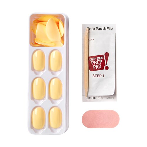 KISS Impress Press-On Manicure Fake Nails, Lemon Zest - Short Length Butter Yellow, Round Shape, Polish-Free Solid Color Mani, Includes Prep Pad, Mini File, Manicure Stick, and 30 Fake Nails