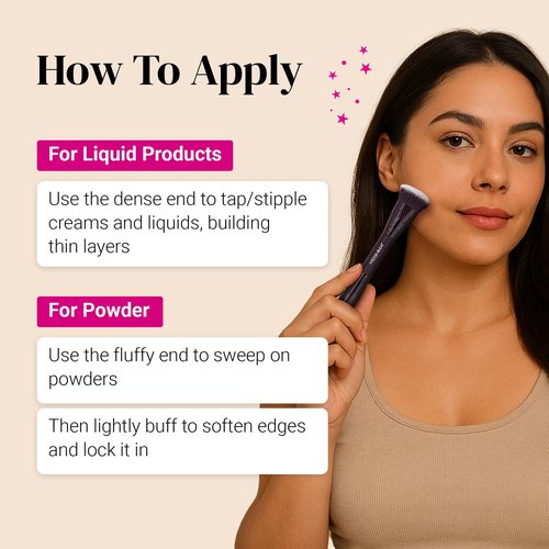 Keshima Dual-Ended Blush, Bronzer & Contour Makeup Brush - Dense Liquid End & Fluffy Powder End, Multi-Purpose Blending and Buffing for an Airbrush Finish, Works with Liquid, Cream & Powder, Black