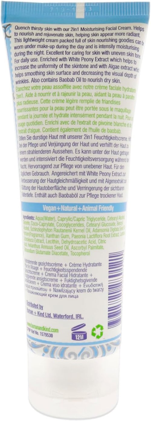 Human+Kind Moisturizing Facial Cream - Nourishing & Lightweight Daily Hydration - White Peony Extract - 2.5 oz