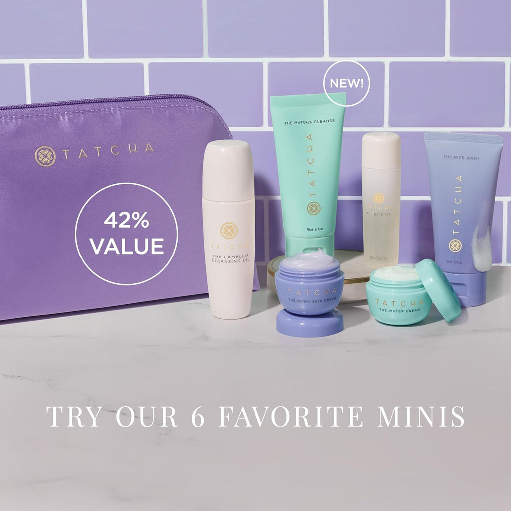 TATCHA Mini Favorites Set - Travel-Sized Bestselling Cleansers, Essence & Moisturizers | $120 Value