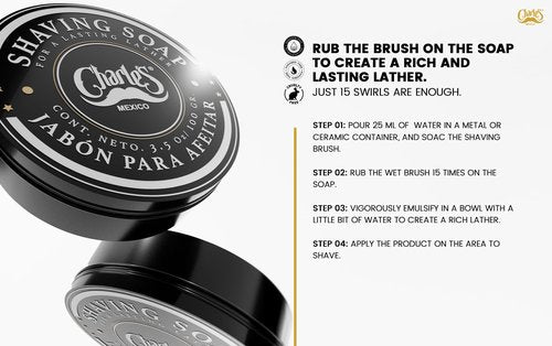 Charle's Premium Shaving Soap 3.5 Oz - With Menthol and Bergamot Fragrance - Consistent Foam - Biodegradable Ingredients - For 350 Applications