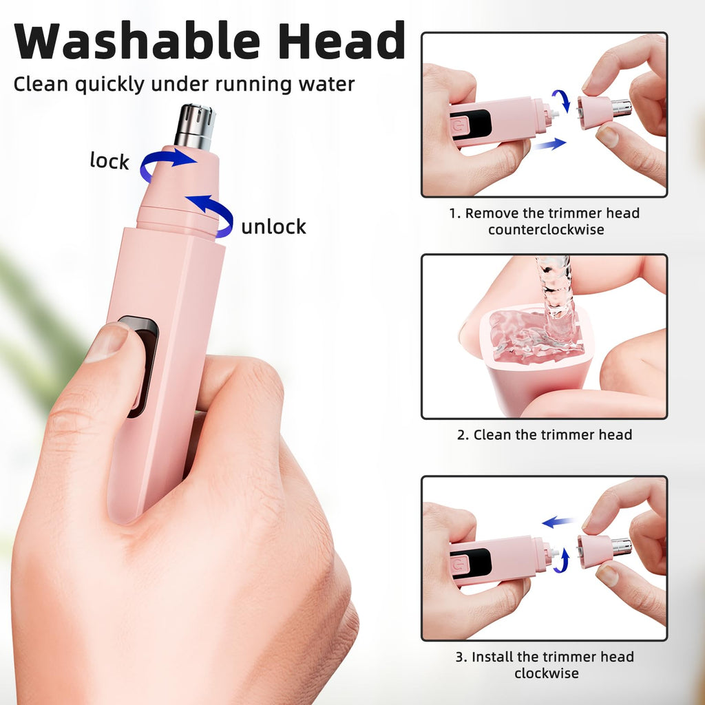 VOTEYO Nose Hair Trimmer Rechargeable Cordless Painless Ear Eyebrow Trimming Tool Dual Edge Blades Razor Easy Cleansing with LED Light for Man Woman