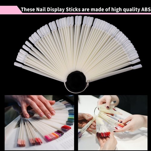 CZWESTC 300 Pcs Nail Swatch Sticks with Ring, Nail Sample Swatches for Gel Polish Color Display, Nail Salon, Home DIY Accessories (50 pcs/string)