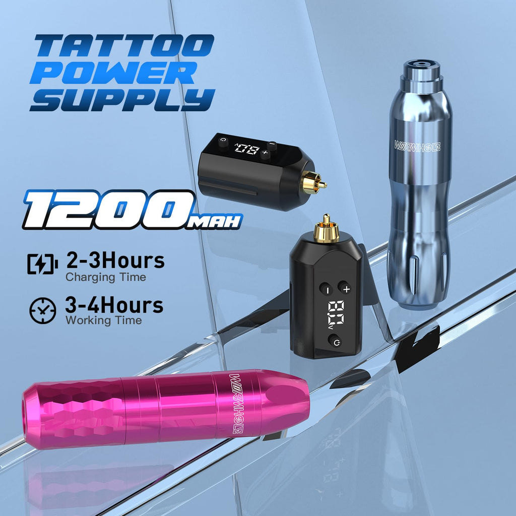 Wormhole Wireless Tattoo Gun Kit - Complete Tattoo Kit with 2 Tattoo Machines, 2 Rechargeable Batteries, 20 Tattoo Needles & 10 Tattoo Ink Color Set - All-in-One Tattoo Pen Kit for Artists