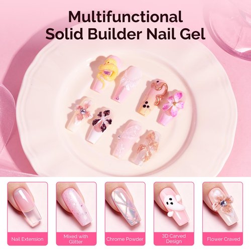 MelodySusie Solid Builder Nail Gel 3D Gel Nail Art 4 in 1 Non-Sticky for Extension UV Glue for Acrylic Nails Clear 60ML