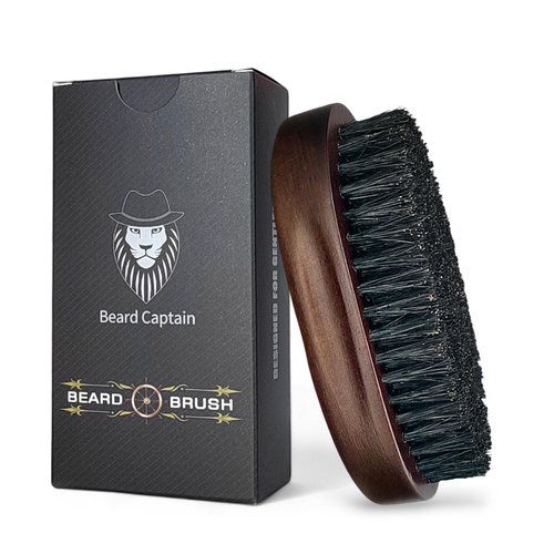 Beard Captain 100% Boar Bristle Beard Brush for Man – Retro Wooden Handle, Promotes Beards Growth & Softens, Travel Size