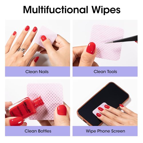 Gellen Nail Polish Remover - Non-Acetone Pump Dispenser with 200 Lint-Free Wipes | 6.1 Fl. Oz Kit