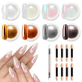 BISHENGYF Mermaid Pearl Chrome Nail Powder: 8 Colors Mirror Effec Chocolate/Coffee/Copper Chrome Nail powder，Magic Mermaid Pink Chrome Nail Powder Pigment for Nail Art Design Home DIY（Purple/Green）