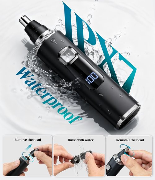 Apetexo Nose Hair Trimmer for Men and Women, Type-C Rechargeable Precision Groomer with Double-Edged Blades, Painless & IPX7 Waterproof Design for Nose, Ears, Eyebrows and Facial Hair