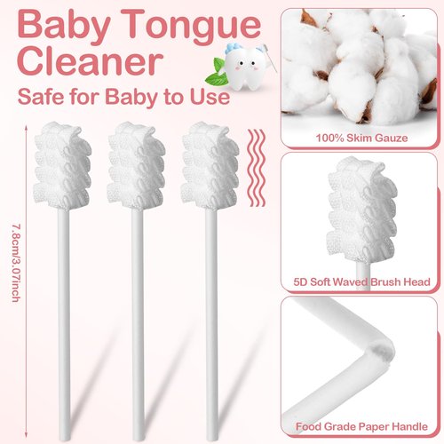 Singhoow 200 Pieces Baby Tongue Cleaner Disposable Infant Oral Cleaner with 4 Pieces Finger Toothbrush Soft Gauze Baby Mouth Newborn for Tooth Mouth Dental Care(Pink)