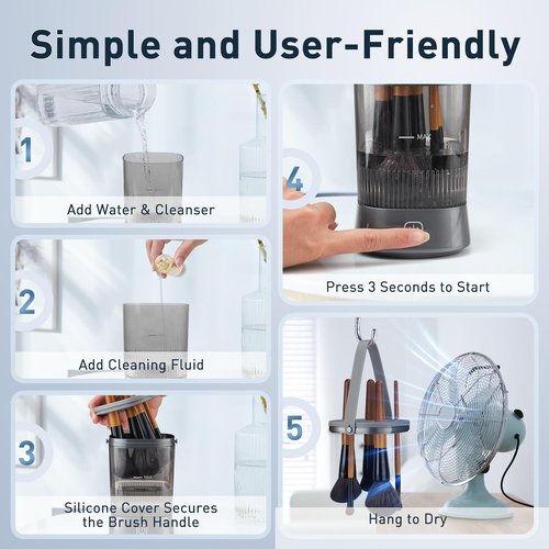 Electric Makeup Brush Cleaner - 9000 RPM Makeup Brush Cleaning Machine, IP65 Waterproof Automatic Makeup Brush Cleaner for Makeup Sponges and Brushes(Gray)