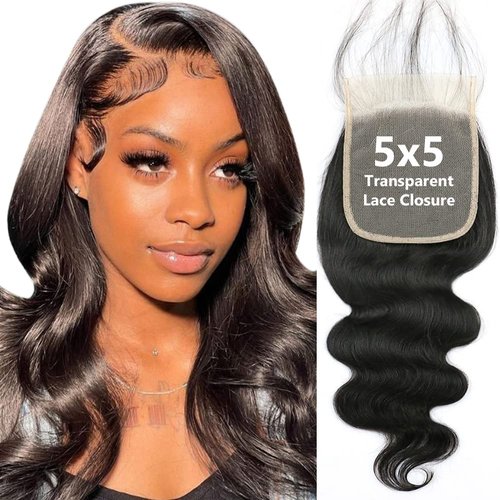 5x5 Transparent HD Lace Closure Only Body Wave Hair Closure Invisible Lace 12A Brazilian Virgin Remy Human Hair Closure 100% Human HairFree Part Pre Plucked Natural Black 16 Inch