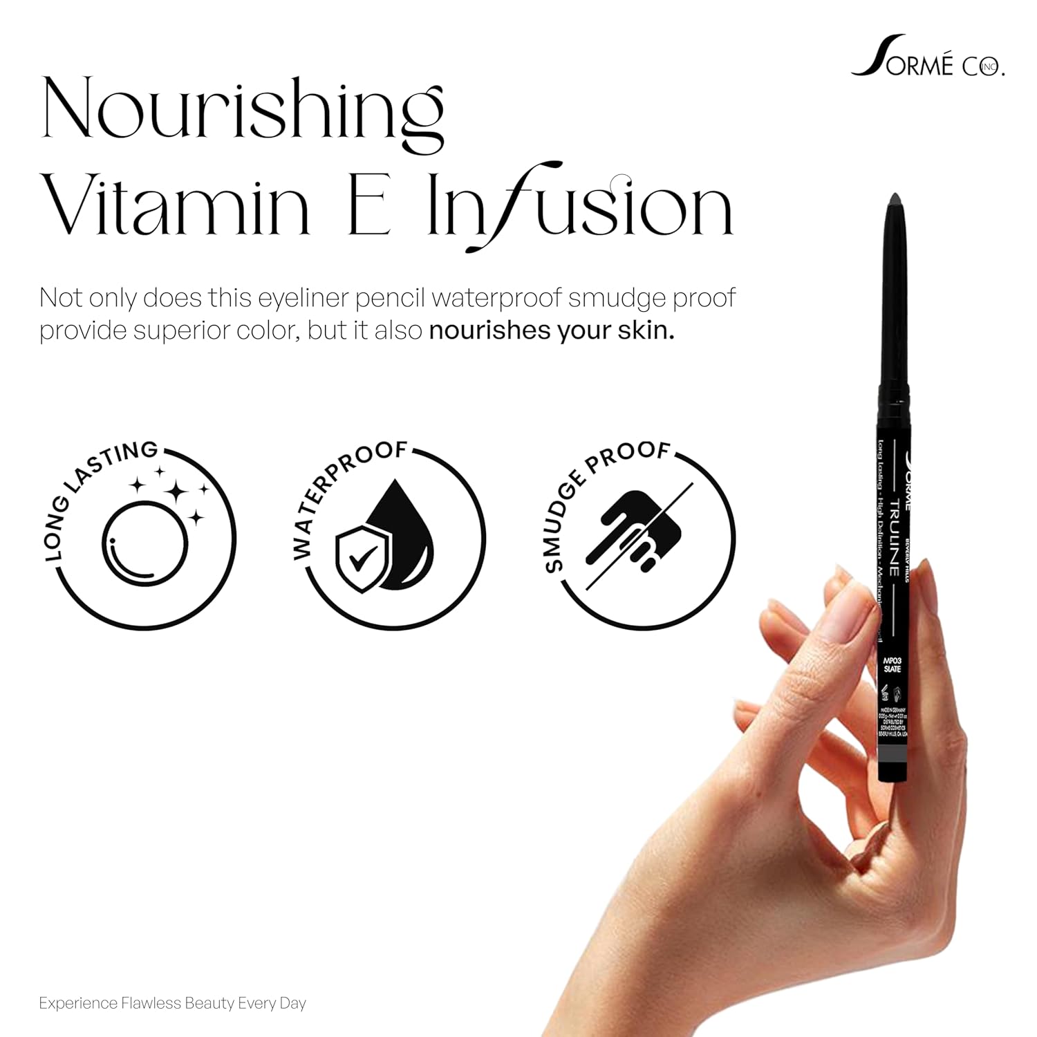 SORMÉ Truline Professional Eyeliner Pencil - Waterproof Gel Formula with Vitamin E - Nourishes Skin - 0.1 Ounce - Stone