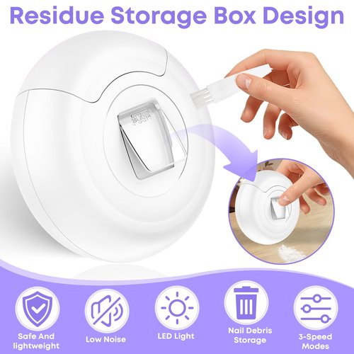 3-in-1 Electric Nail Clipper for Adults & Seniors, 3 Speeds Automatic Nail Clipper & Trimmer with LED Light 360° Rotating Fingernail Clipper with Polisher Rechargeable Electric Nail File